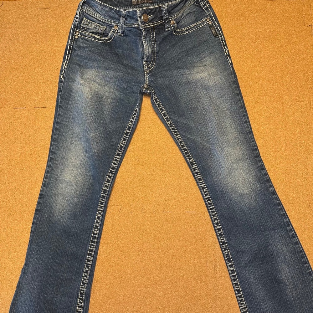 Silver Jeans Co Suki Mid Rise Bootcut Dark Wash Thick Stitch Jeans W29 L32